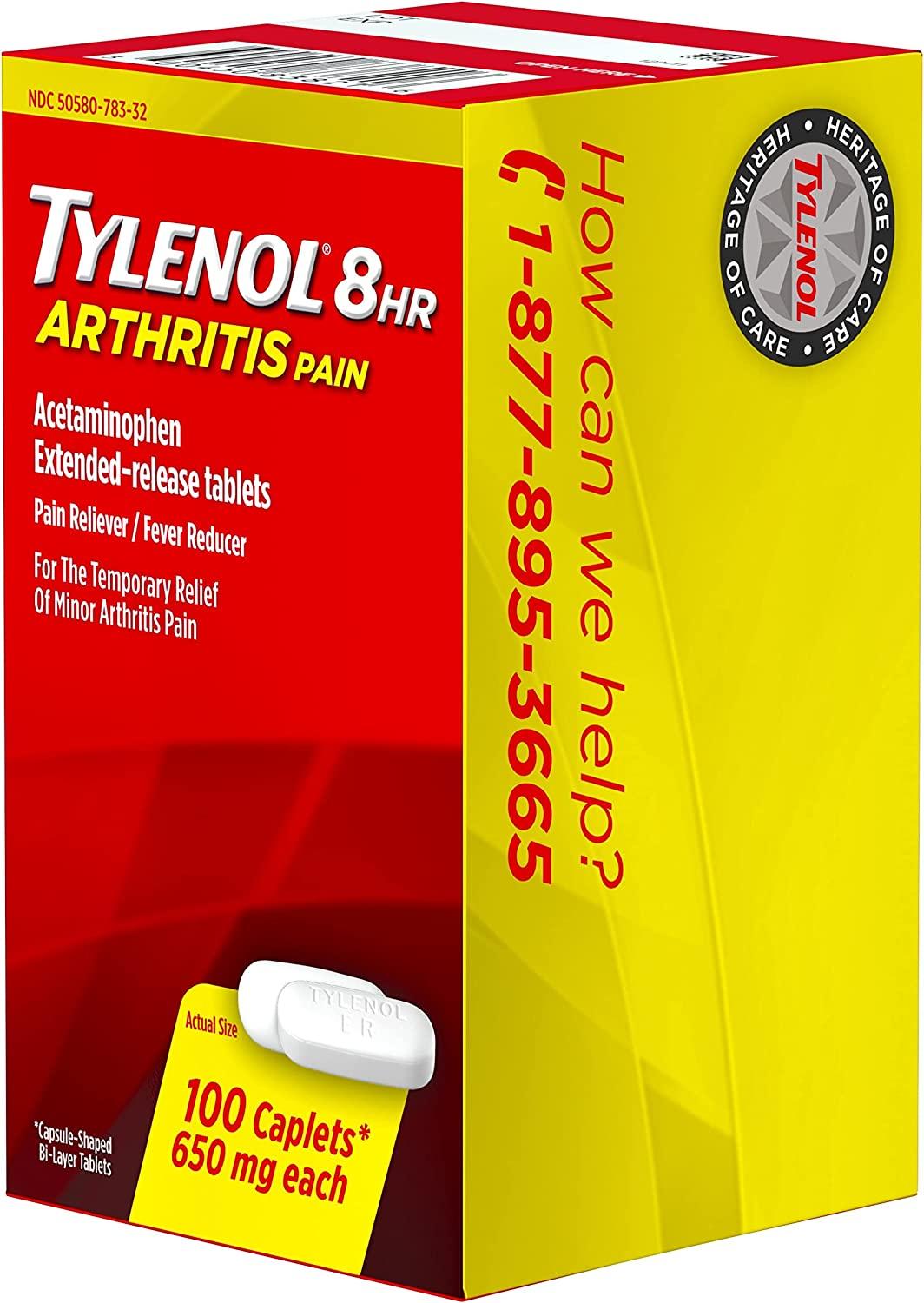 Tylenol 8 Hour Arthritis Joint Pain Acetaminophen Caplets 100 Count Arthritis Tablets100 ct