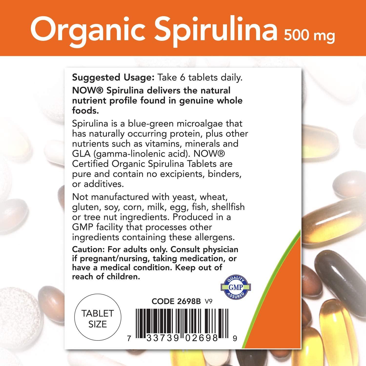 Now Foods Certified Organic Spirulina 500 mg 200 Tablets
