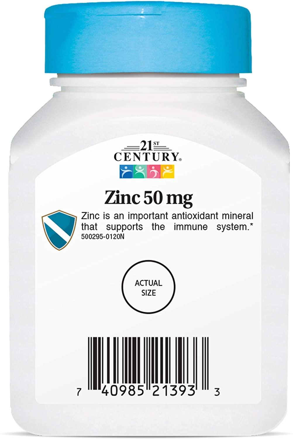 21st Century Zinc Chelated 50 mg 110 Tablets for Immune Support & Zinc Supplement