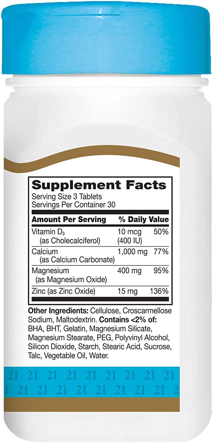 21st Century Calcium Magnesium Zinc + D3 90 Tablets for Bone Health & Immune Support