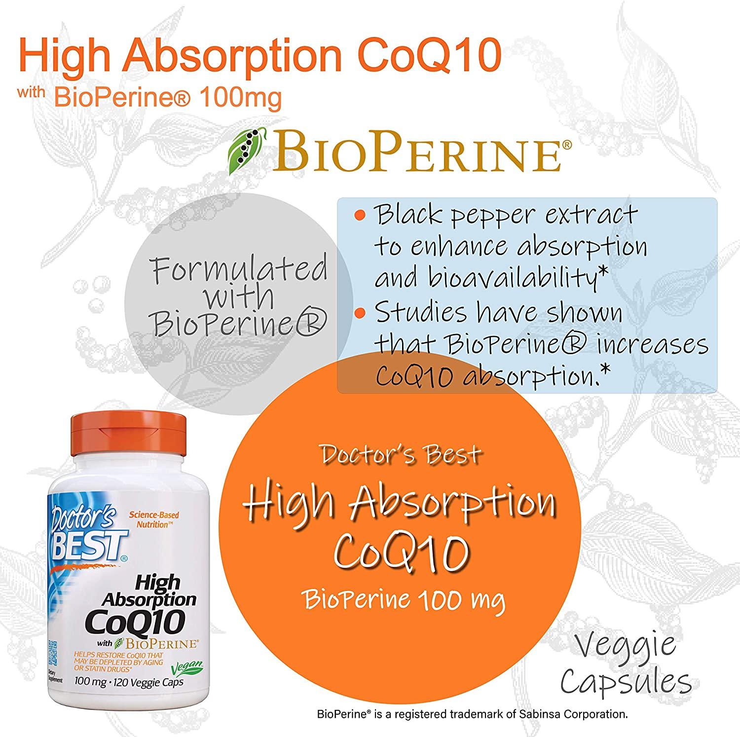 Doctor's Best High Absorption CoQ10 with BioPerine 100 mg 120 Veggie Caps