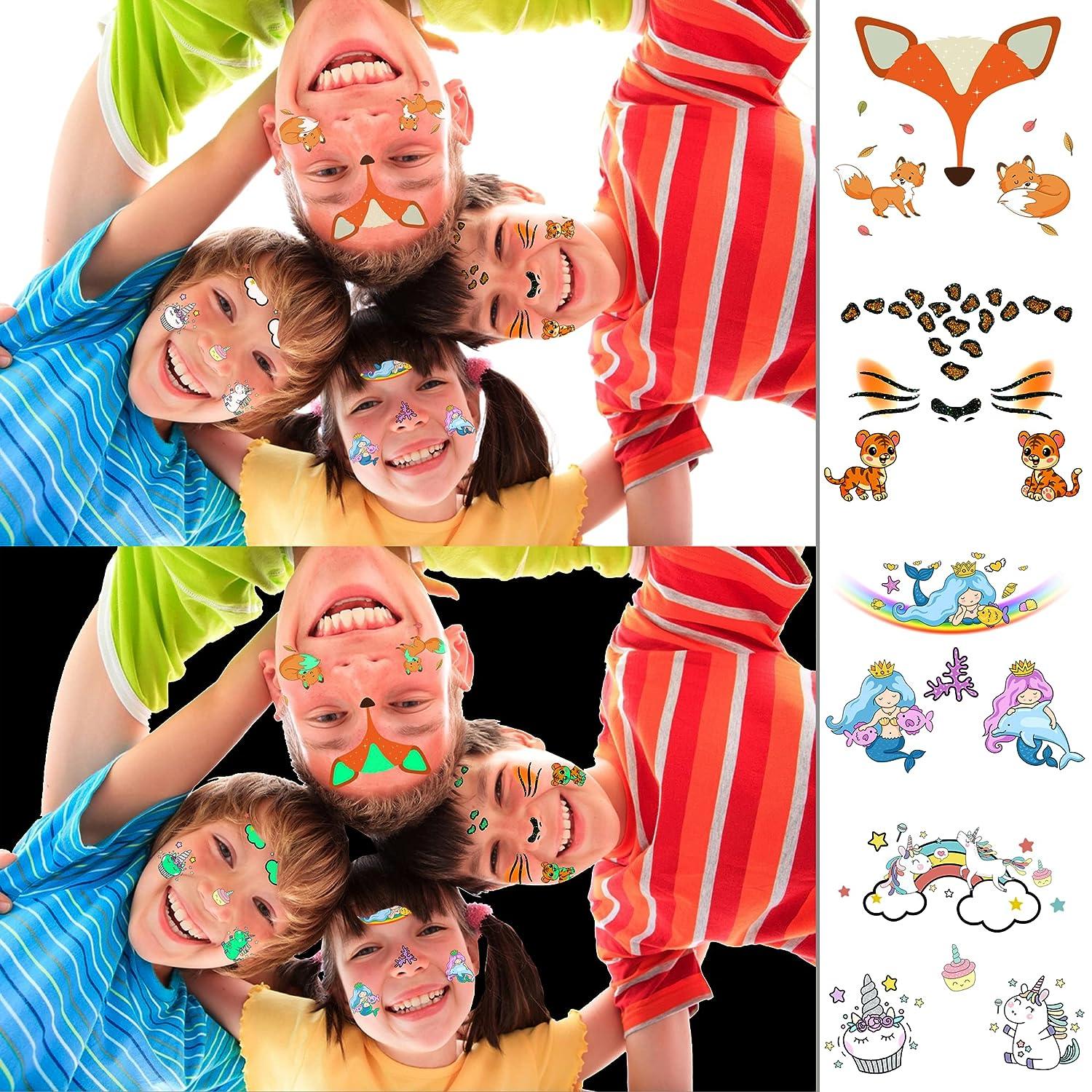 70pcs - 5 Sheets Animal Temporary Face Tattoo Sticker Set for Kids