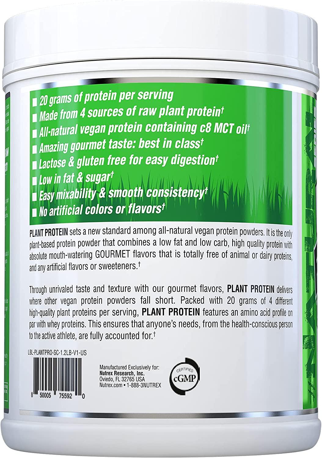 Nutrex Research Plant Protein | Great Tasting Vegan Plant Based Protein  Powder | No Artificial Flavors, Colors, or Sweeteners, Gluten Free, Lactose  Free | 18 Servings (Strawberries and Cream)