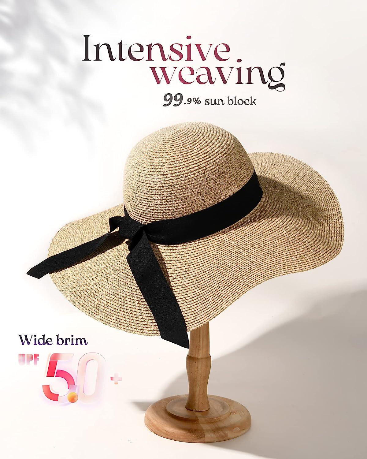 Womens Sun Straw Hat Wide Brim UPF 50 Summer Hat Foldable Roll up Floppy Beach  Hats for Women Aa-mixed Beige Medium-Large