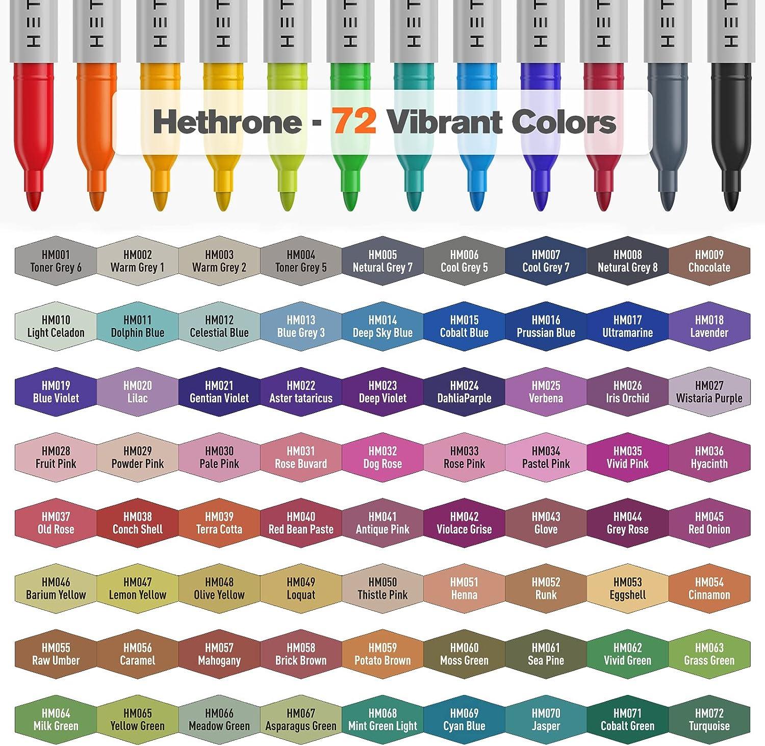  Hethrone Permanent Markers for Adult Coloring, 72 Assorted Colors  Markers, Colored Marker Pens Work on Plastic, Wood, Stone, Metal and Glass  : Arts, Crafts & Sewing