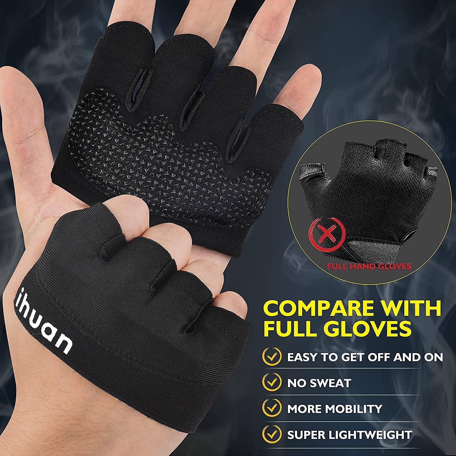 ihuan New Weight Lifting Gym Workout Gloves Men & Women, Partial Glove Just  for The Calluses Spots, Great for Weightlifting, Exercise, Training,  Fitness Black Small