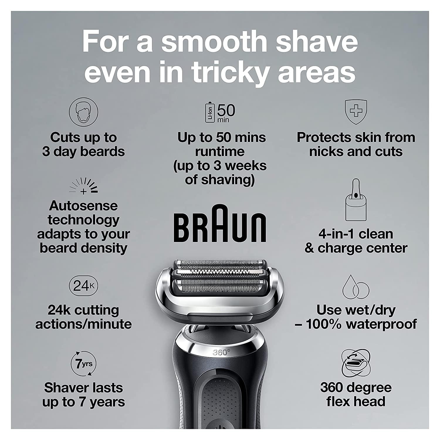 Braun Series 7 7085cc Flex Rechargeable Wet & Dry Men's Electric Shaver  With Clean & Charge Station, Stubble & Beard Trimmer