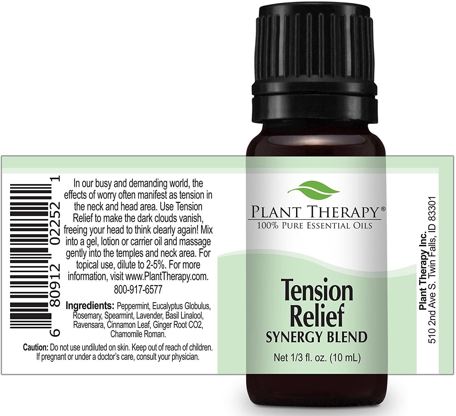 Plant Therapy Tension Relief Essential Oil Blend 10 mL (1/3 oz) 100% Pure,  Undiluted, Therapeutic Grade Tension Relief 0.34 Fl Oz (Pack of 1)
