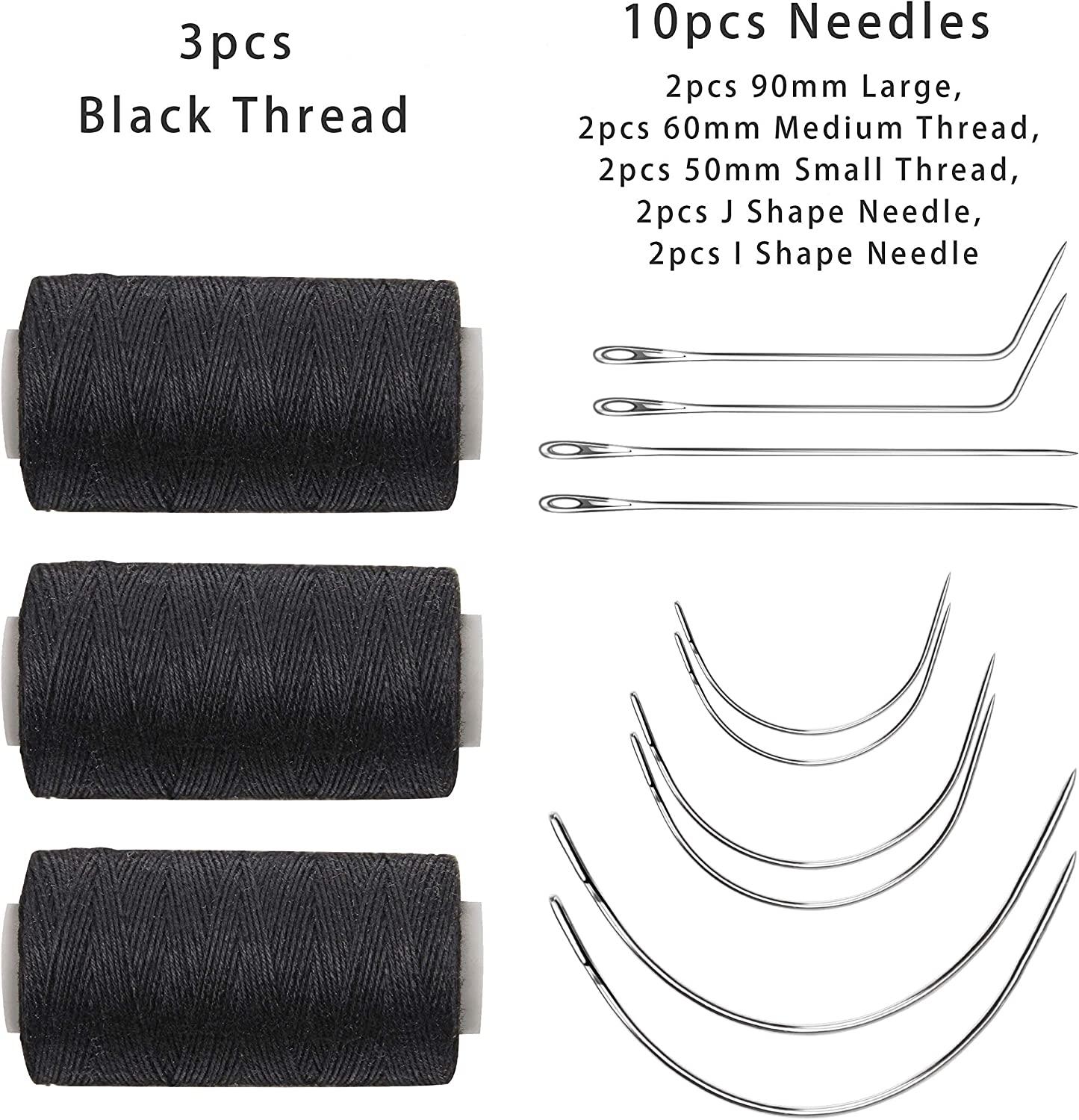  26pcs Thread and Needle Kit, C J Shaped Curved Needles  3-Colored Thread and Needle Weaving Combo with Threader Sewing Accessories  and Supplies for Making Wigs Sewing Hair Weft Braid Extension