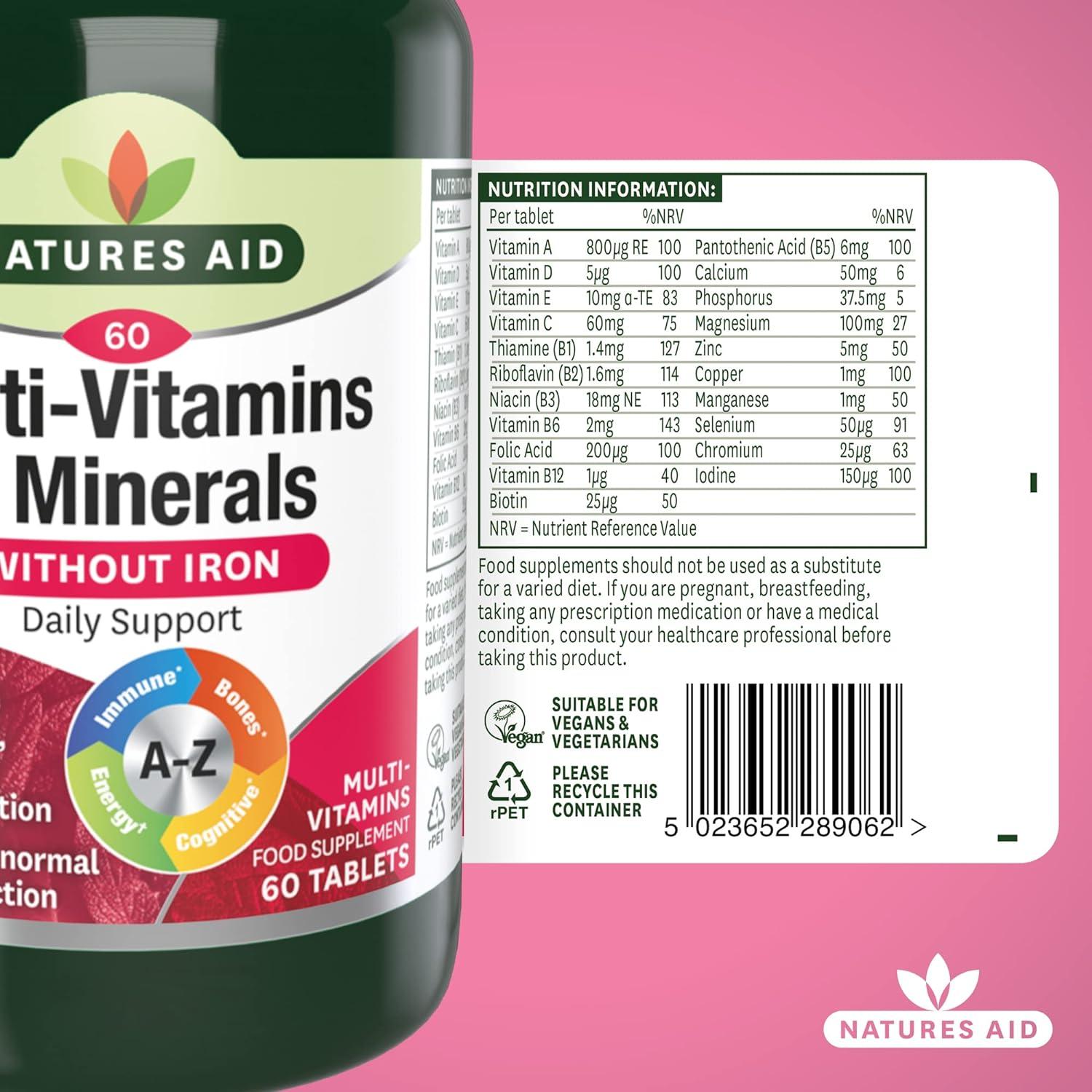Natures Aid MultiVitamins and Minerals 60 Tablets (Without Iron Onea