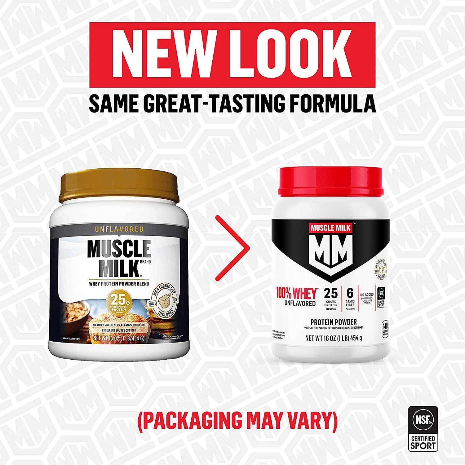 Muscle Milk 100 Whey Protein Powder, Unflavored, 1 Pound, 12 Servings