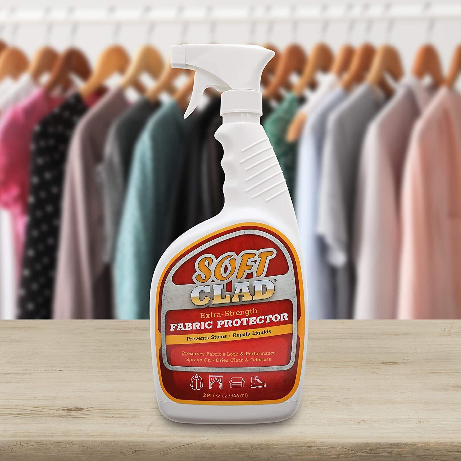 Extra Strength Fabric Protector Spray Prevents Stains and Repels Liquids. SoftClad Safely Guards Furniture Shoes Carpet Upholstery Suede Leather