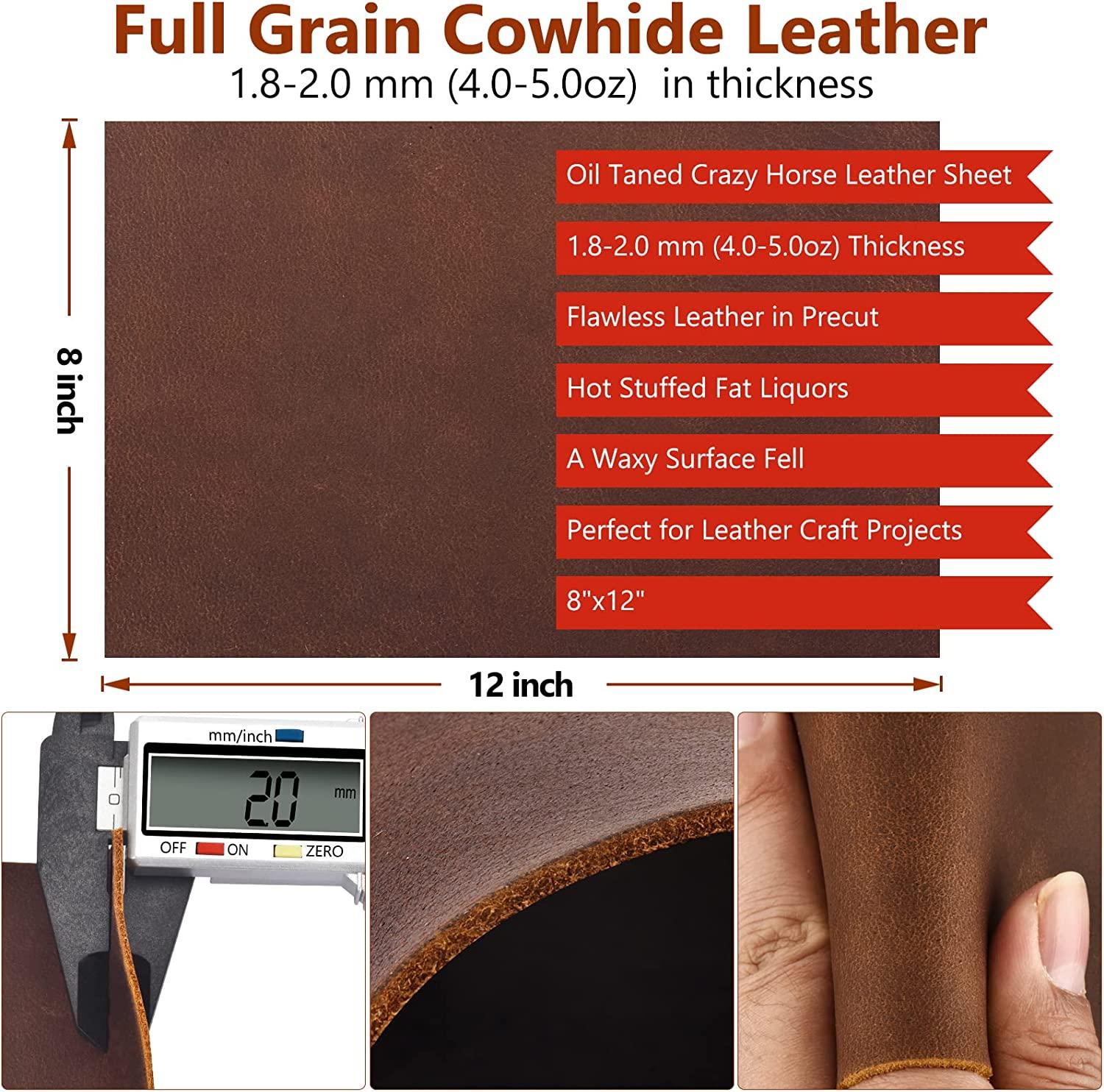 Genuine 1.8-2.0MM Thick Oil Tan Crazy Horse Cowhide Leather Sheet