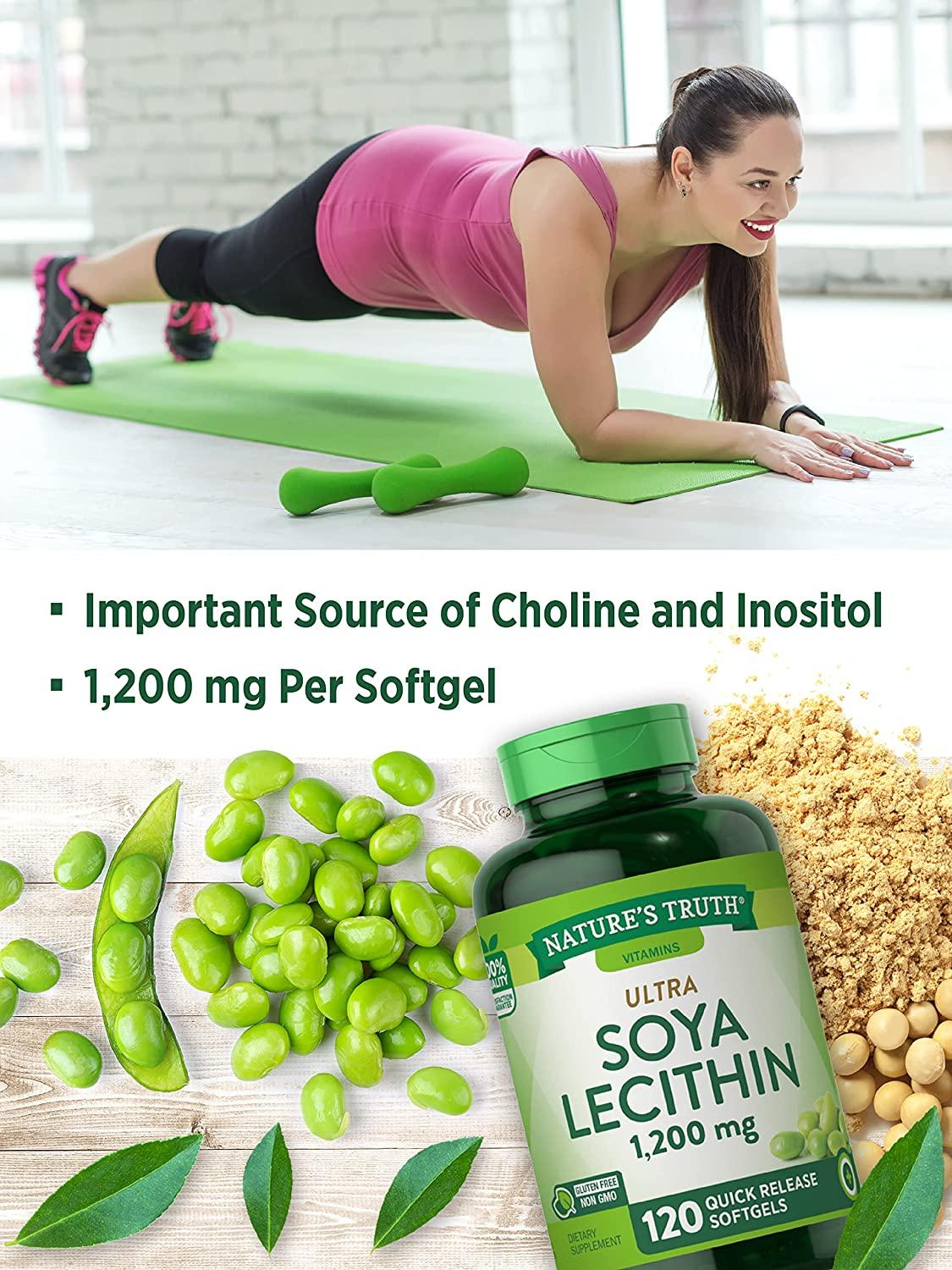 Nature's Truth Ultra Soy Lecithin 1200mg Capsules 120 Softgels, Non