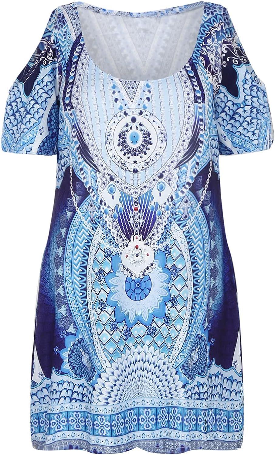 LADIGASU Women's Cold Shoulder T-shirt Dress - Large Blue | Summer Casual Boho Mini Sundress for Beach | Short Sleeve U Neck Style | Buy Now with Express International Delivery | GoSupps.com LADIGASU Women's Cold Shoulder T-shirt Dress - Large Blue | Summer Casual Boho Mini Sundress for Beach | Short Sleeve U Neck Style | Buy Now with Express International Delivery | GoSupps.com