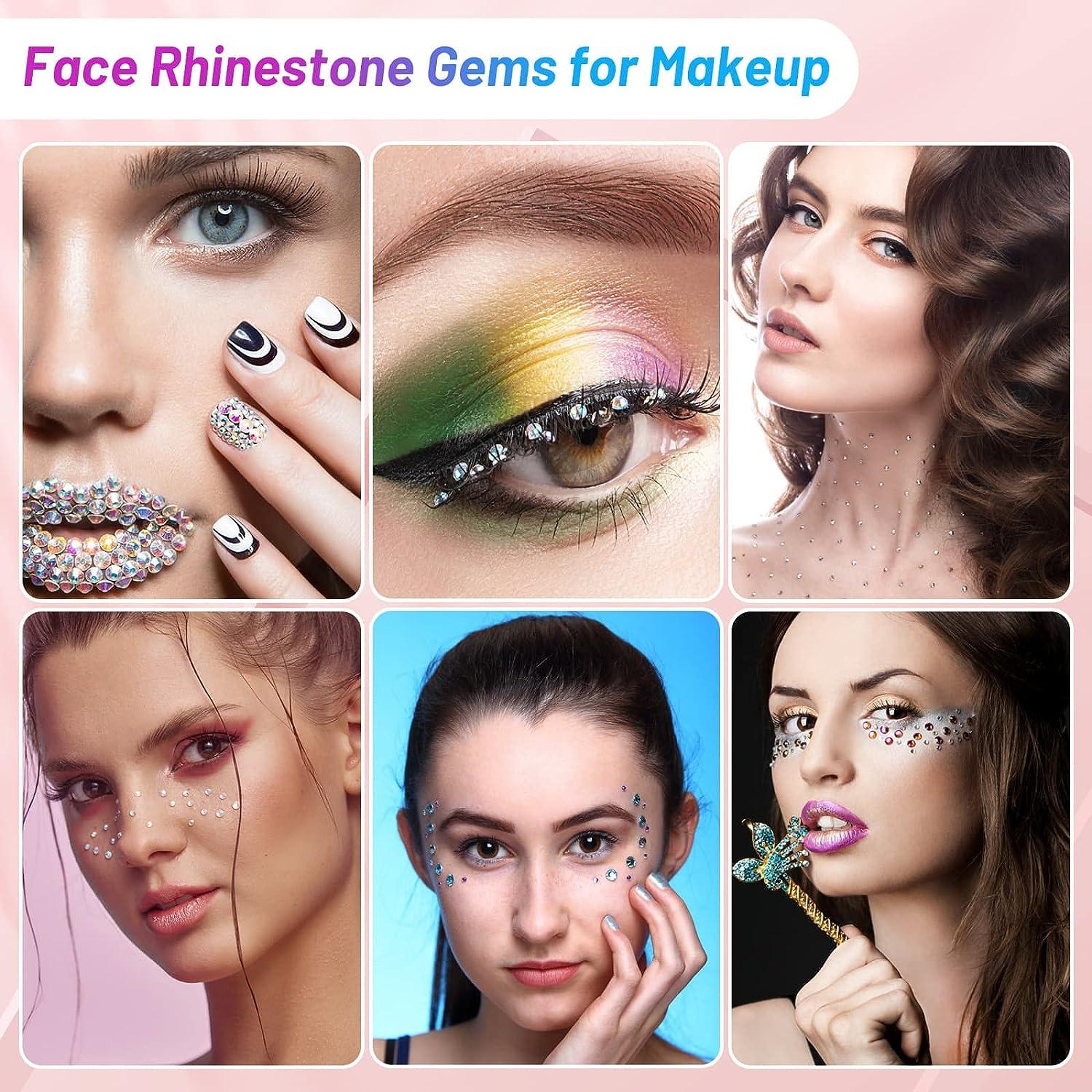 3600Pcs Face Gems Eyes Jewels with Glue for Makeup Rhinestone, Shynek  Flatback Rhinestone Colored Eye Gems Crystal with Tweezers Dotting Tools  for Nail Art Body Hair Eye Makeup Crafts Decoration A.multicolor