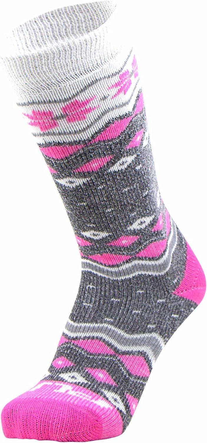 Pure Athlete Kids Ski Socks Girls Boys Warm Wool Skiing Snowboard Sock Pack  1 Pair - Grey/Hot Pink Small-Medium