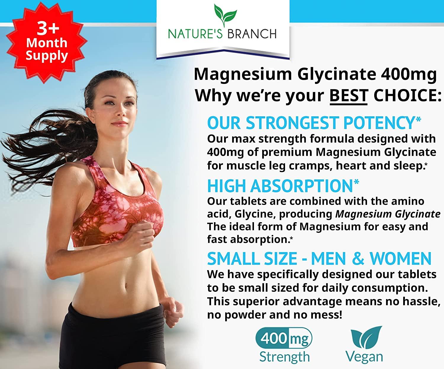High Absorption Magnesium Glycinate 400mg 200 Tablets for Sleep, Leg Cramps, Heart Health