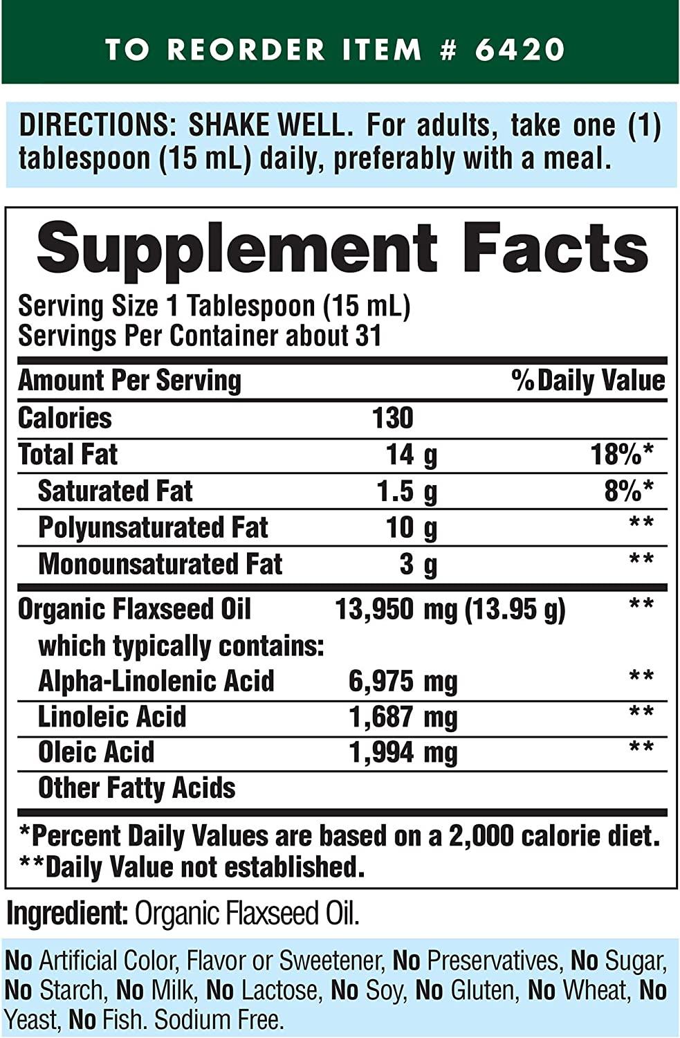 Organic Flaxseed Oil ColdPressed 16oz Vegetarian Omega 369