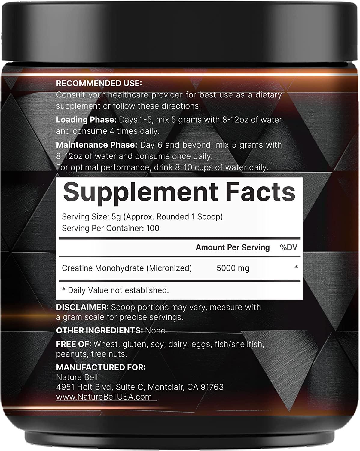 Naturebell Creatine Monohydrate Powder 500g Pure Unflavored