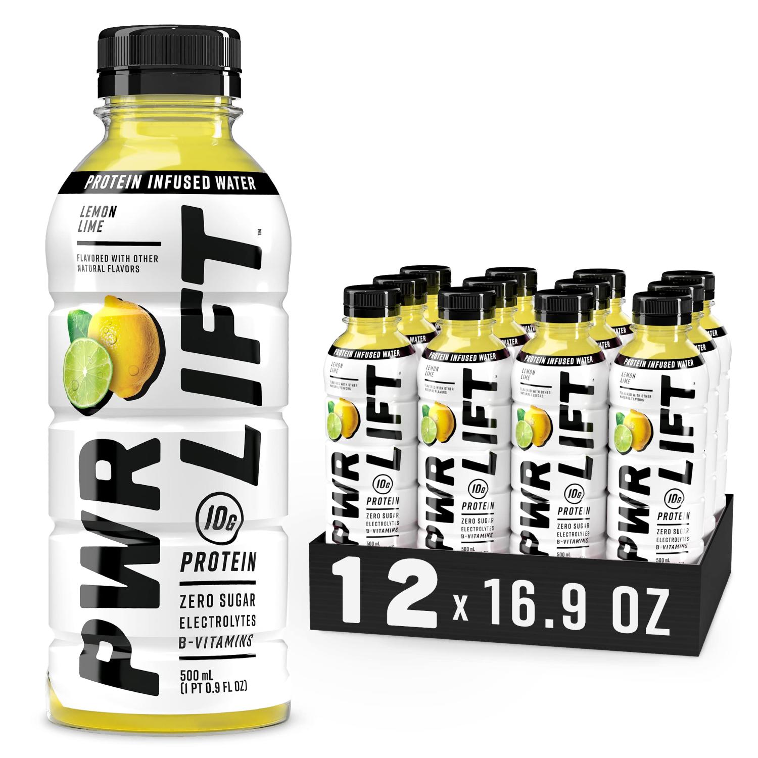 Whey Protein Water Sports Drink by PWR LIFT Lemon Lime Keto, Vitamin B, Electrolytes, Zero