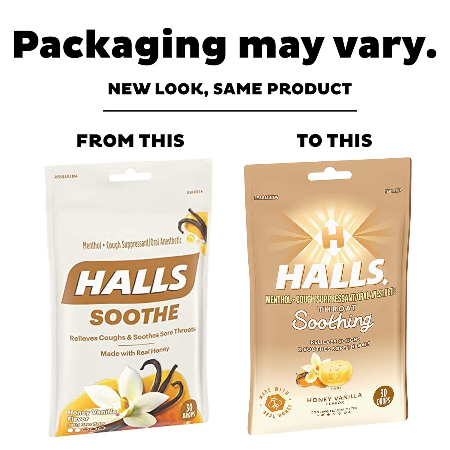 HALLS Throat Soothing Honey Vanilla Cough Drops 12 Bags of 30 Drops
