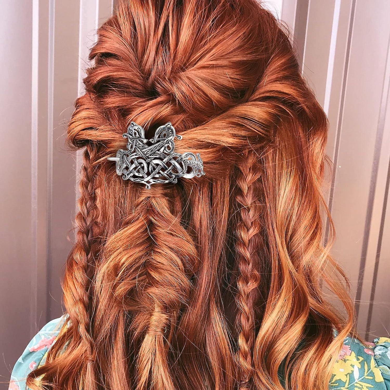 ADOCARN Hairpin Hair Cuffs Knot Hair Accessories Viking Runes Hair Sticks  Viking Hair Clips Jewelry for Girls Women Headdress Hair Fork Zinc Alloy