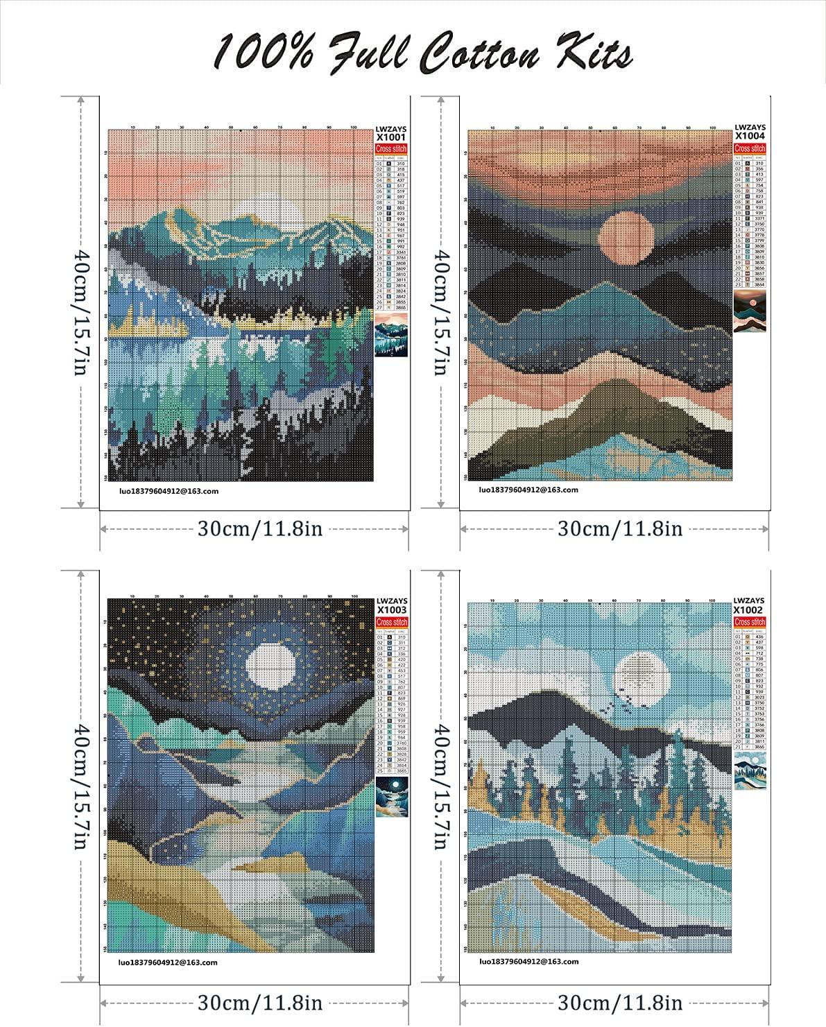 14 CT Cross Stitch Kits for Beginners Mountains & Lake Printed Stamped  Cross-Stitch Supplies Needlework Printed Embroidery Kits DIY Kits  Needlepoint