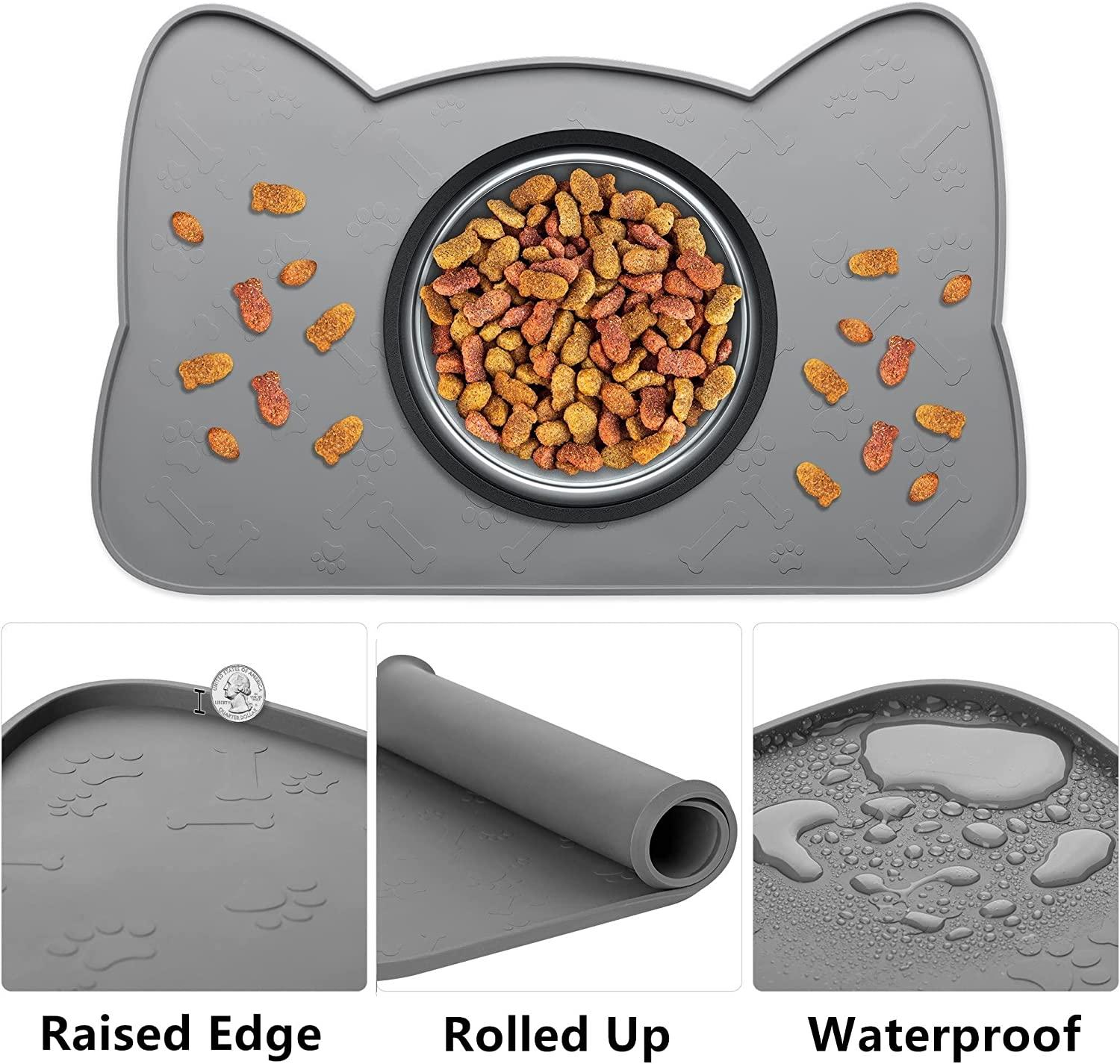 Silicone Dog Food Mat, Pet Bowl Mats with Raised Edges, Puppy