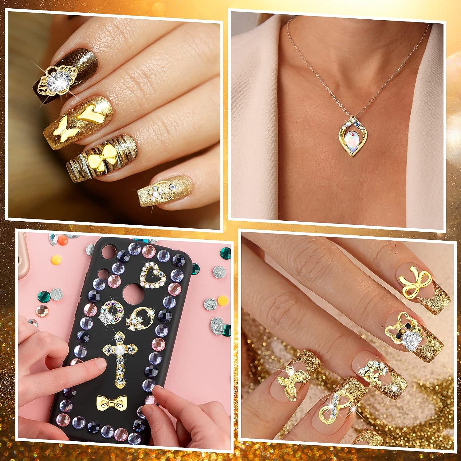 100 Pcs Gold Nail Charms for Acrylic Nails Gold Nail Rhinestones