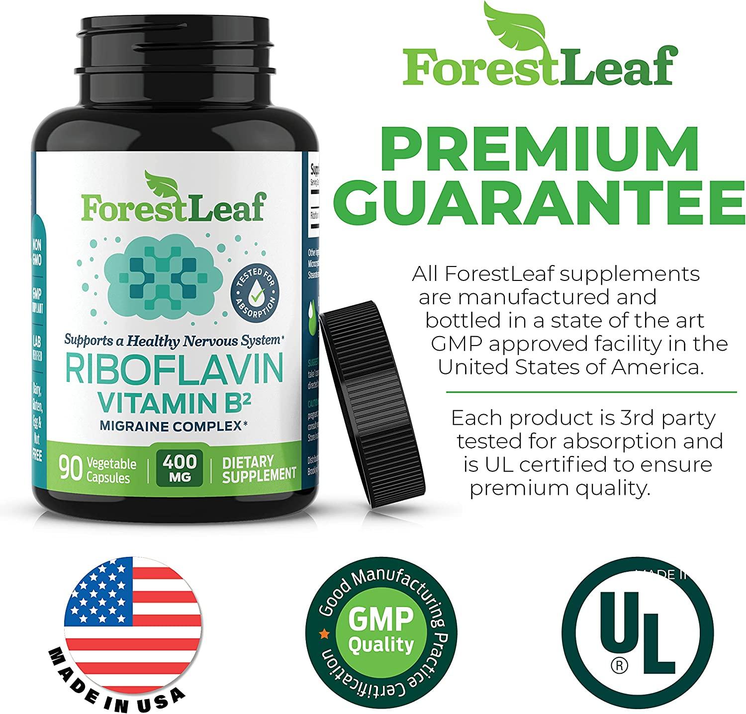 ForestLeaf Vitamin B2 Riboflavin 400mg 90 Capsules Promotes