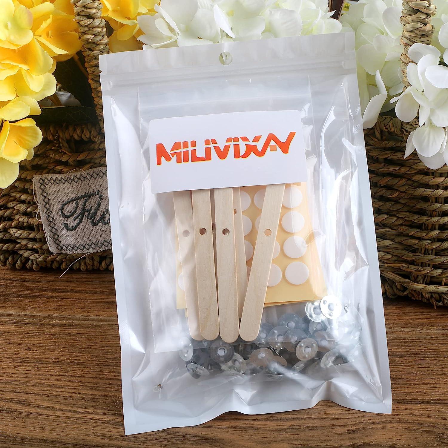 MILIVIXAY 606 Pieces Candle Making Supplies,300 Pieces Cotton Wicks, 300 Pieces Candle Wick Stickers and 6pcs Wooden Candle Wick
