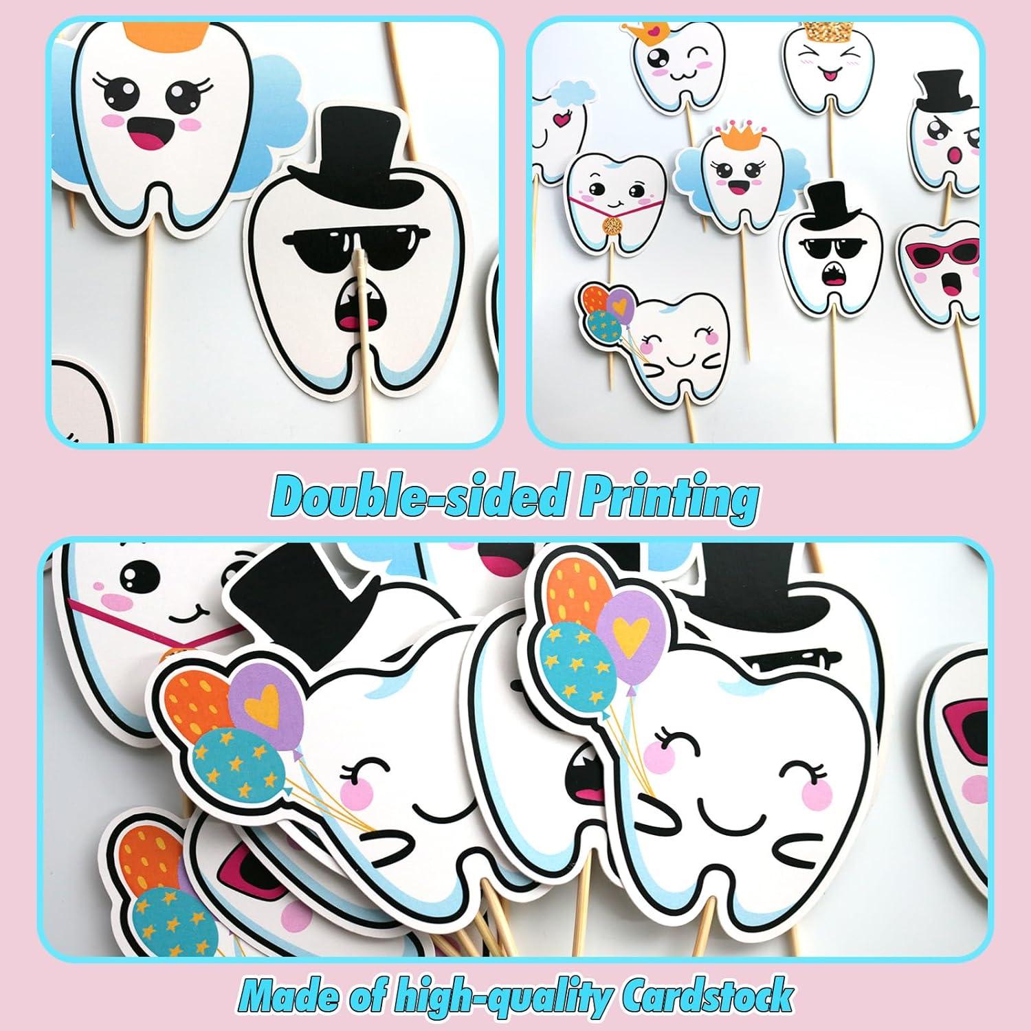 30Pcs Tooth Cupcake Toppers First Tooth Party Decor Dental Cupcake