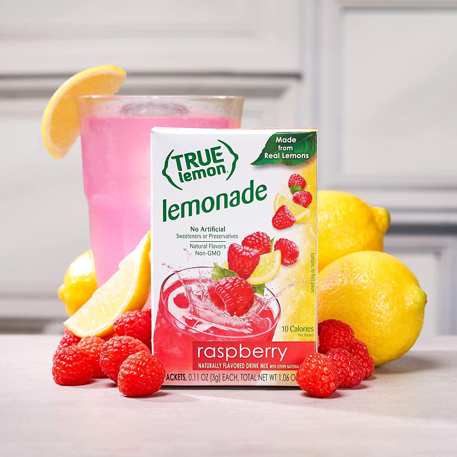 TRUE LEMON Raspberry Lemonade Drink Mix 30 Packets, Real Lemon, No