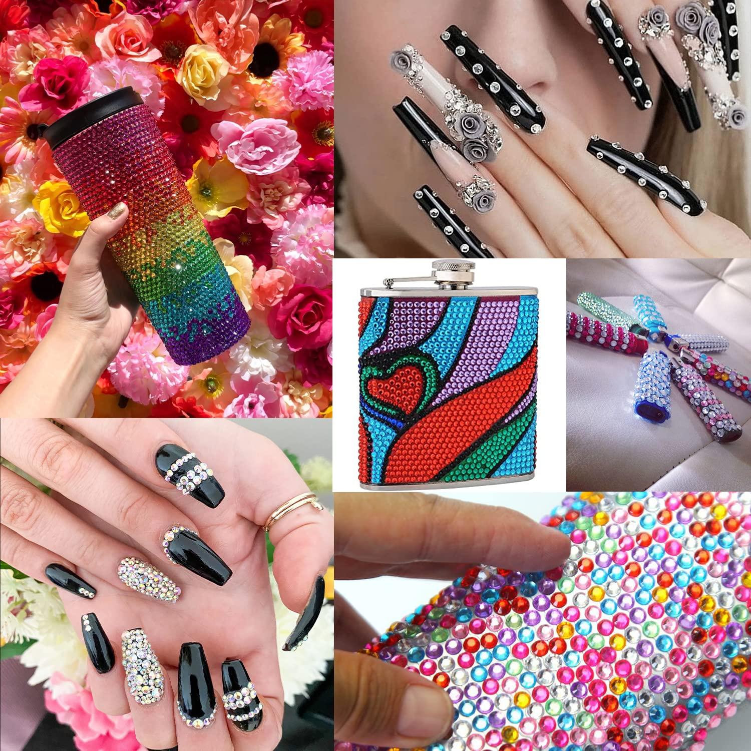 Flat Back Rhinestone Kits Colorful Rhinestones+Crystal AB&Transparent White  Gems With Quick Dry Makeup Glue+Picker Pencil+Tweezer For Nail Art And Face  Make-up 01-colorful+AB+clear+glue