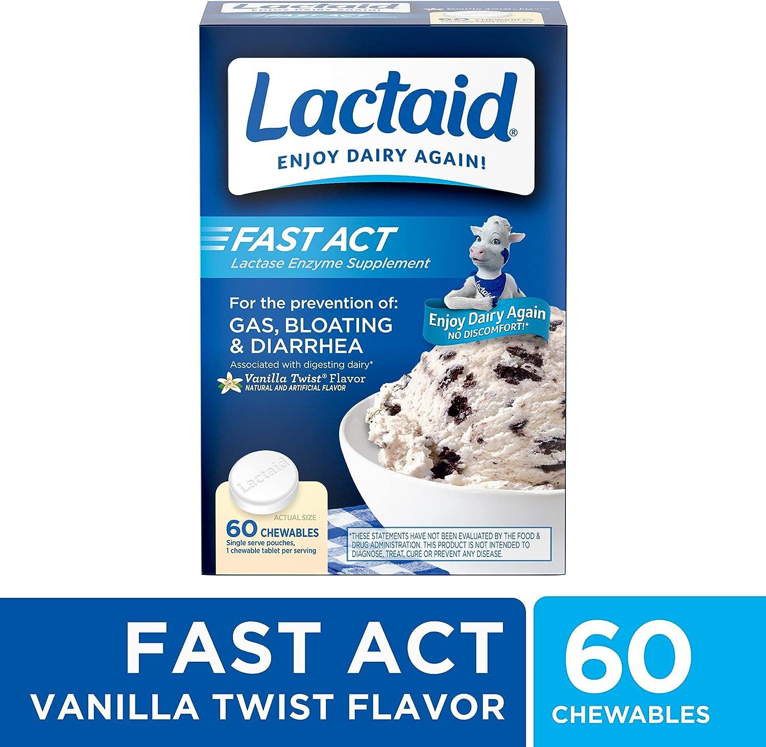 Lactaid Fast Act Chewables 60 ct (Pack of 4) Natural Lactase Enzyme