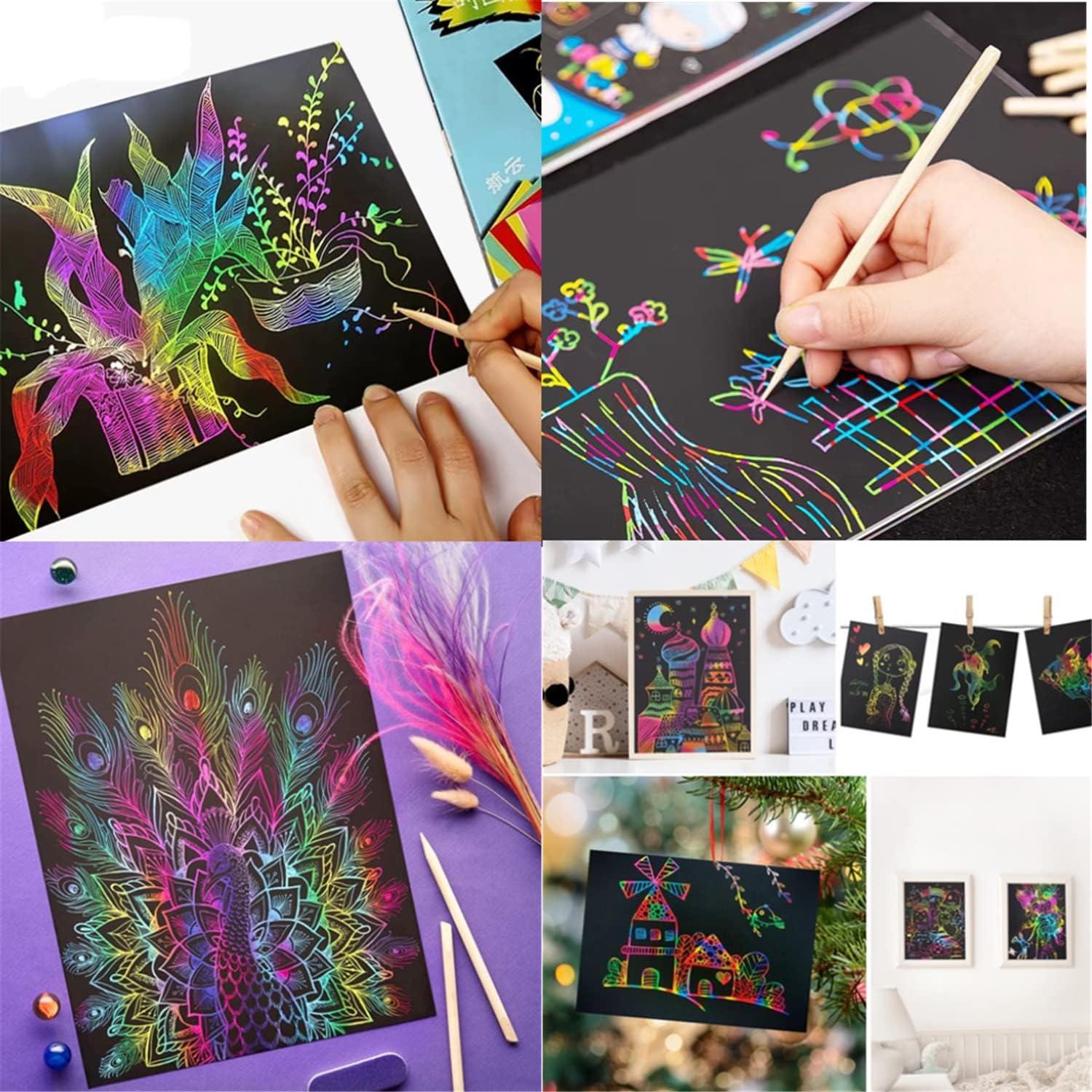 yesogreat Scratch Art Books for Kids, Rainbow Scratch Paper Black Scratch  it Off Art Crafts Notes Boards Sheet with 1 Wooden Stylus for Best Gifts  1PCS
