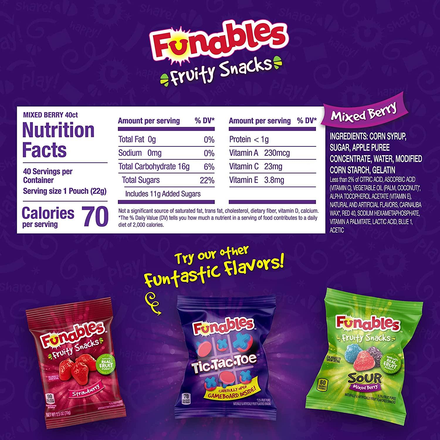 Funables Mixed Berry Fruit Snacks 40 Count, 0.8 oz Each (Pack of 40)