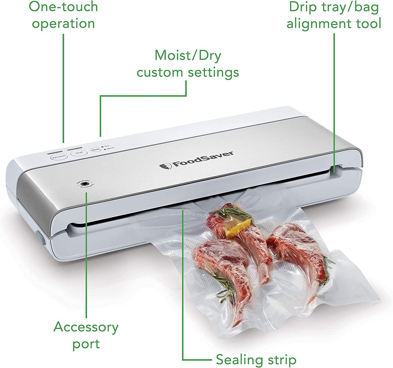 Food Vacuum Sealer Machine with 2 Rolls Food Vacuum Sealer Bags ，Food  Storage Saver Dry & Moist Food Modes, Led Indicator Lights, Easy to Clean,  Compact Design 