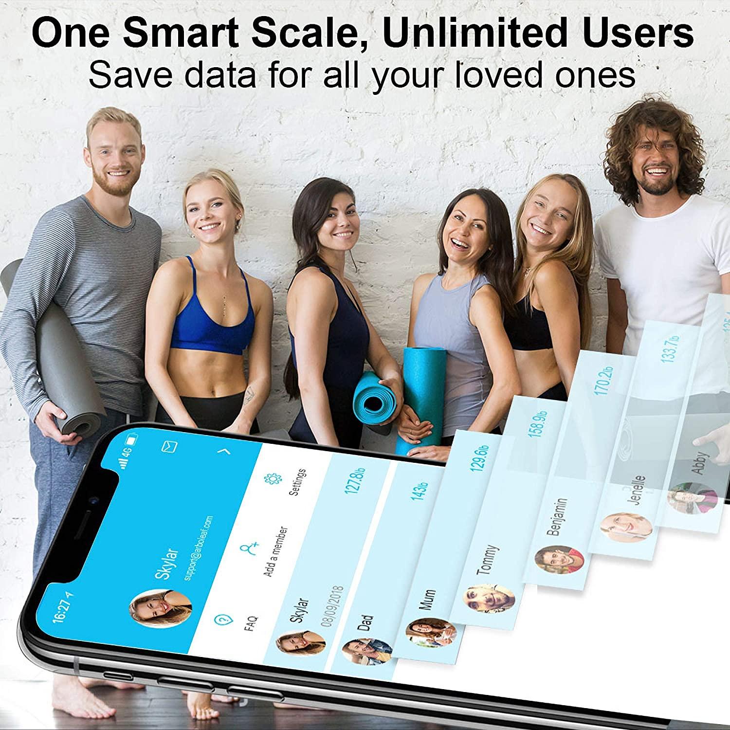 Arboleaf Weight Scale - Smart Scale Bluetooth Body Fat Scale Wireless with  iOS, Android APP, Unlimited Users, Auto Recognition, 10 Body Composition