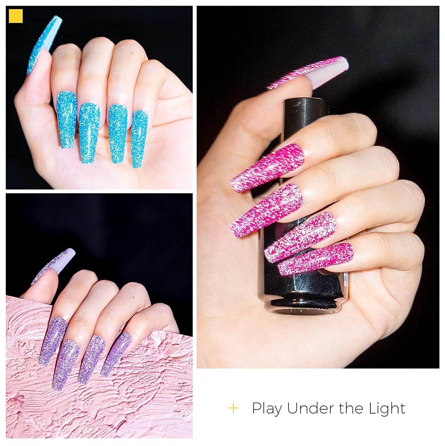 BURANO Reflective Glitter Gel Polish, Rose Blue Purple Silver