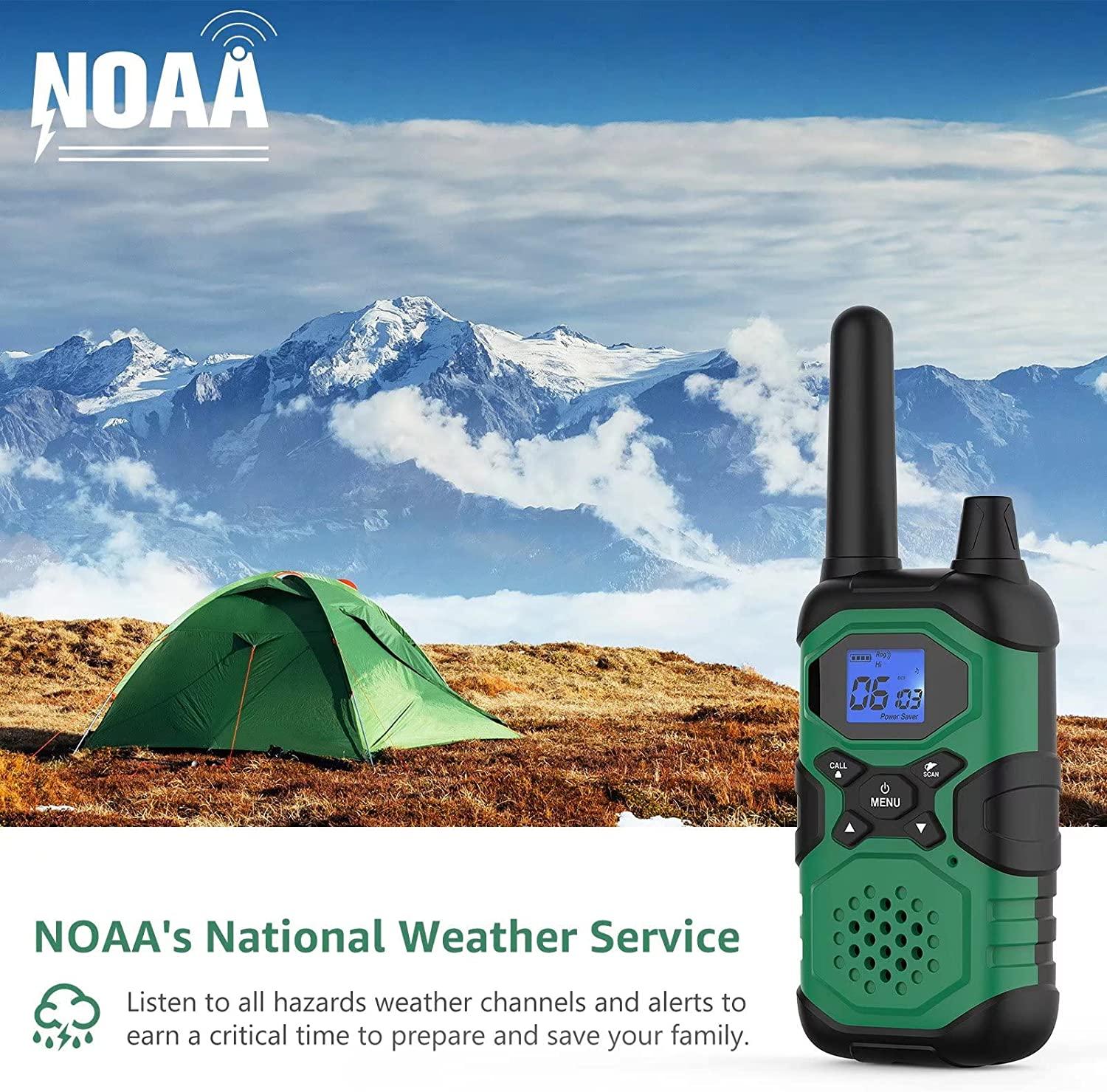 Long Range Walkie Talkies Pack Rechargeable for Adults Long Distance FRS  Work Hunting Way Radios with Headsets NOAA 2xUSB Charger 6x4500mAh Batt 