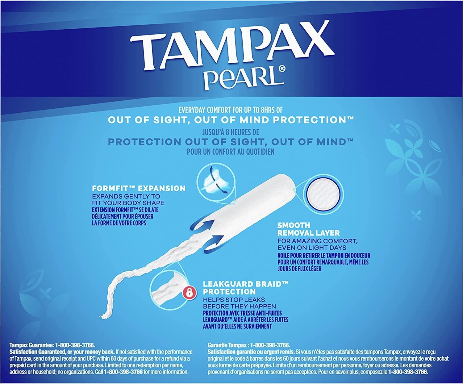Tampax Pearl Tampons Super Plus Absorbency, with Leakguard Braid,  Unscented, 50 Count