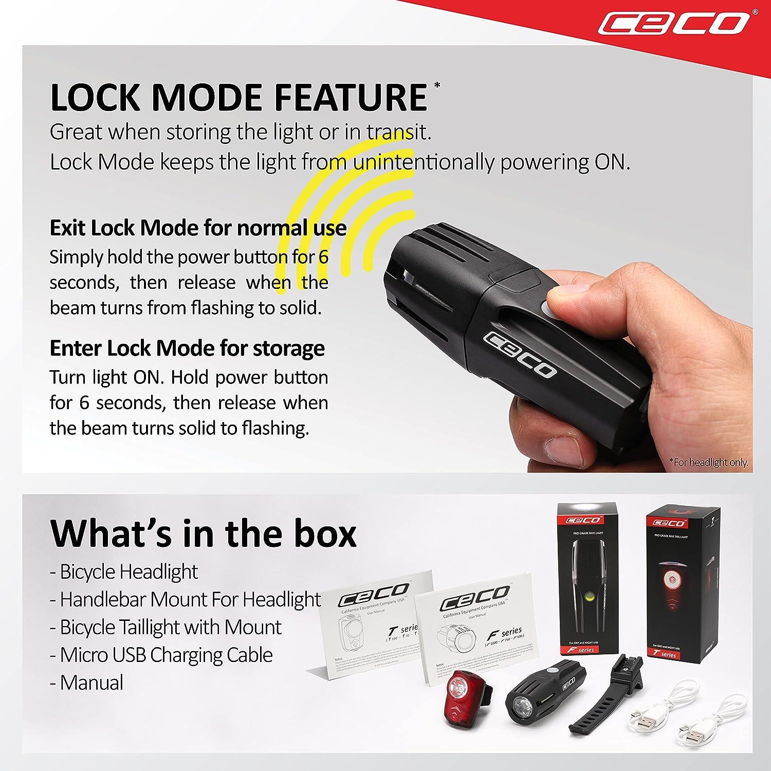 CECOUSA 1000 Lumen Headlight & 100 Lumen Tail Light Combo Pack