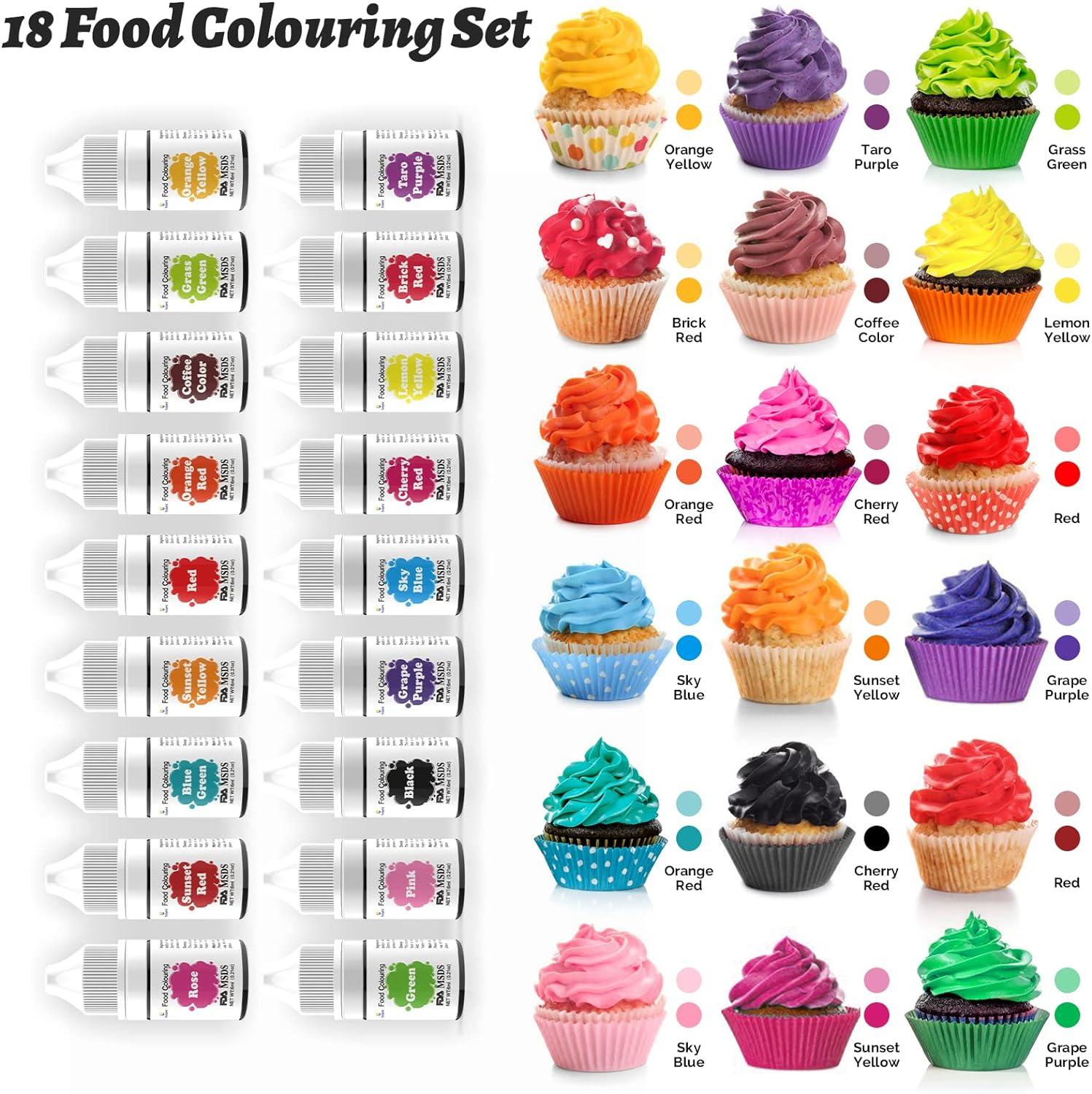 Food Colouring-18 Color Rainbow Fondant Cake Food Coloring Set Concentrated Liquid Cake Icing ...