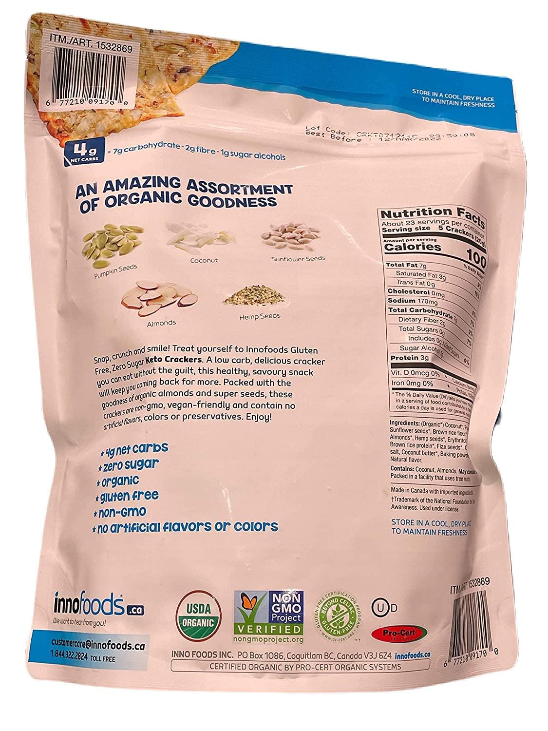 InnoFoods KETO Crackers, White, Blue, Coconut, 1 lb, 16 Oz