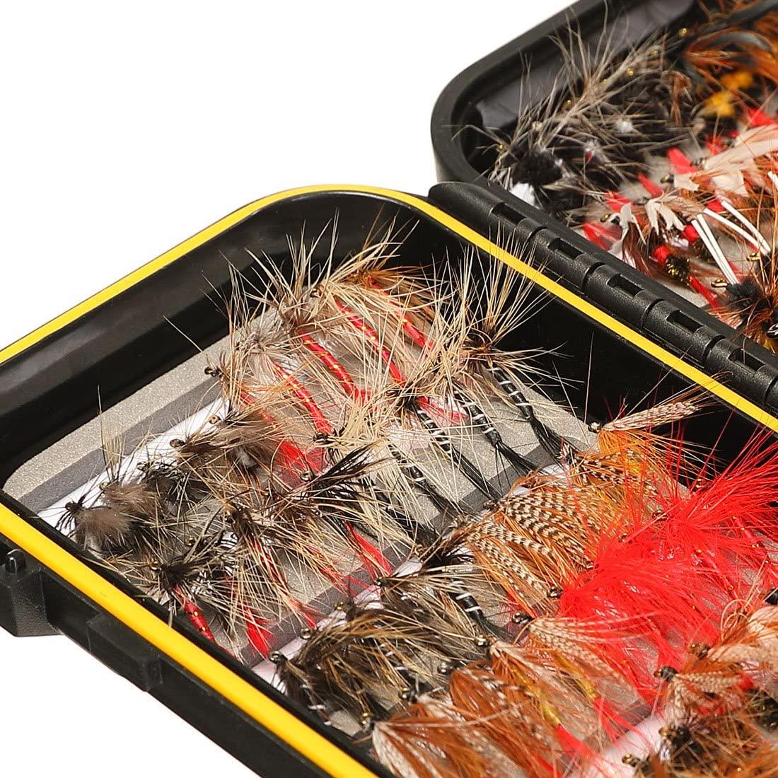 FISHINGSIR Fly Fishing Flies Kit - 64/100/110/120pcs Handmade Fly Fishing  Lures - Dry/Wet Flies,Streamer, Nymph, Emerger with Waterproof Fly Box  MUST-HAVE SERIES - 120PCS Flies Kit + Fly Box