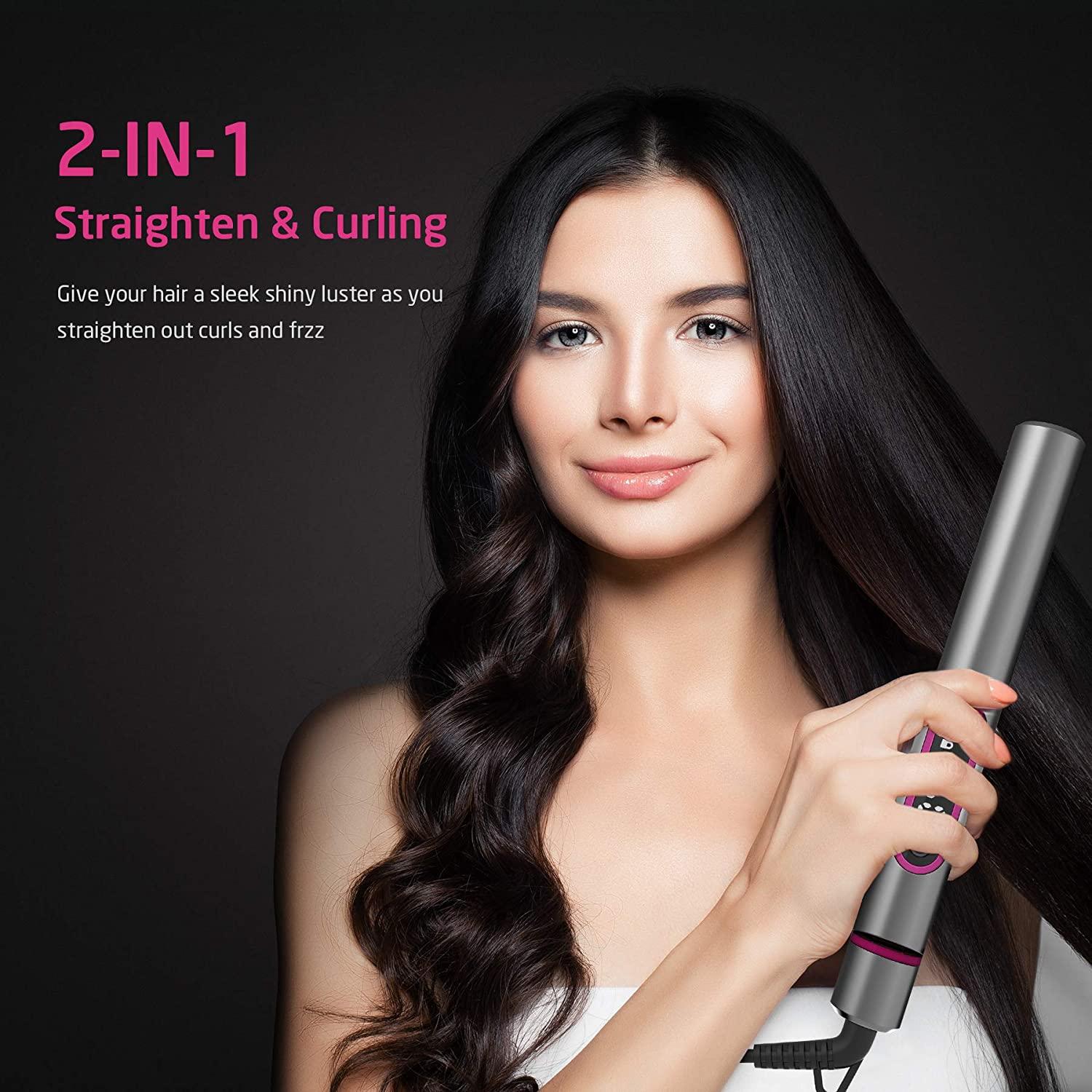 Hair Straightener and Curler 2 in 1,Keasen Professional Flat Iron for Hair  Styling,Negative Ion Tourmaline Ceramic Titanium Straightening Curling Iron  for All Hair Types,15S Fast Heating,LCD (Gray)