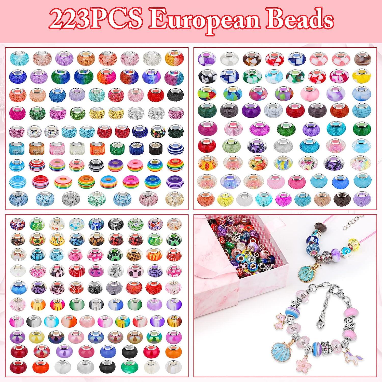 200 PCS European Beads Bulk for Jewelry Making,Cludoo Large Hole Beads  Spacer Beads with Mixed Color Rhinestone Charms Beads for DIY Craft  Bracelet Necklace Earring Making