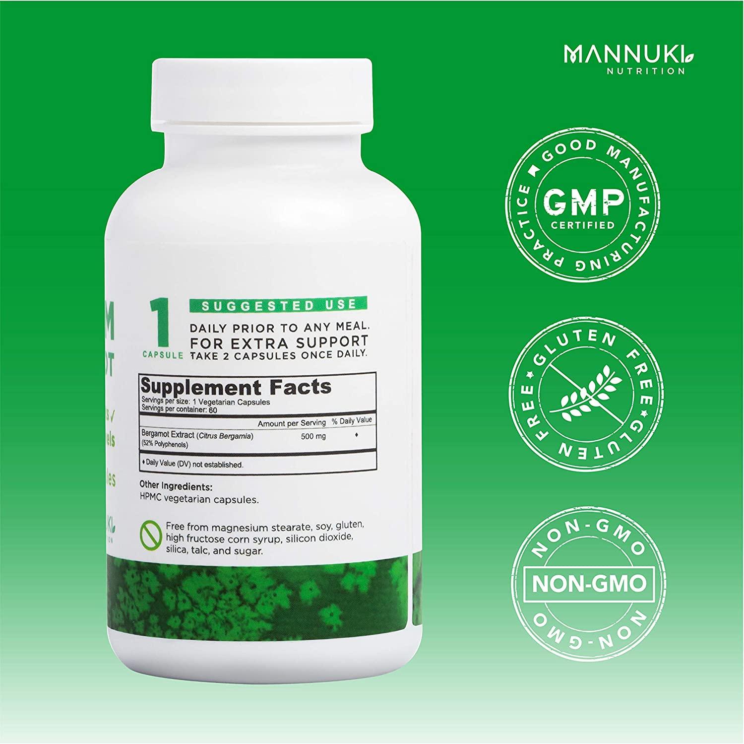 Pure Citrus Bergamot Capsules 500mg 52 Polyphenols No Fillers or
